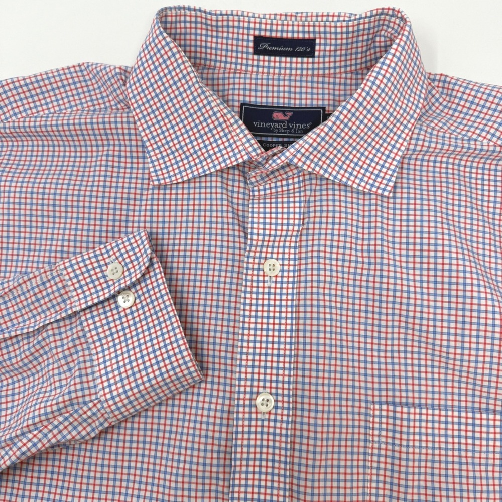 Vineyard Vines Cooper Shirt Mens XL Premium 120s Cotton Red Blue Check Button Up
